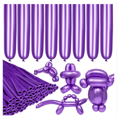 Long And Twisting Balloons For Balloon Animals - Metallic Purple - Pack Of 100 Pcs