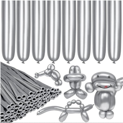 Long And Twisting Balloons For Balloon Animals - Metallic Gray - Pack Of 100 Pcs