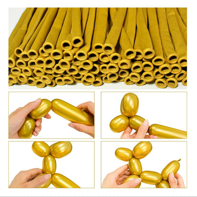 Long And Twisting Balloons For Balloon Animals - Metallic Gold - Pack Of 100 Pcs
