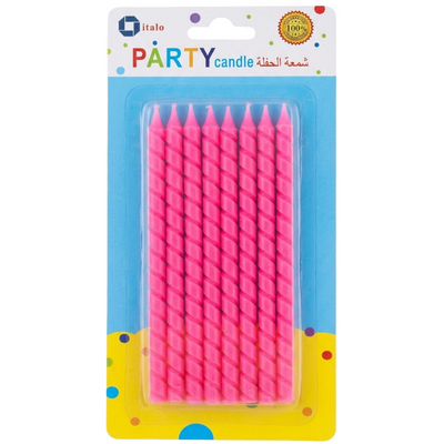 Party Spiral Candle - Pink - Pack Of 8 Pcs