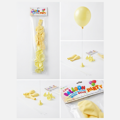 Party Decoration Balloon With Stick - Pastel Yellow Colour - 12Pcs Set
