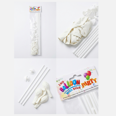 Party Decoration Balloon With Stick - White Colour - 12Pcs Set
