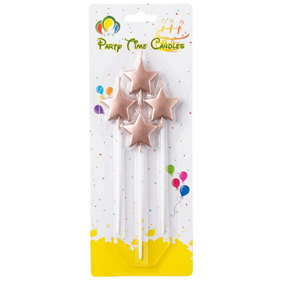 Star Shape Party Candle With Topper - Metallic Rose Gold - Pack Of 4 Pcs