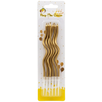 Cake Decoration Metallic Curly Candle - Gold Colour - Pack Of 6 Pcs