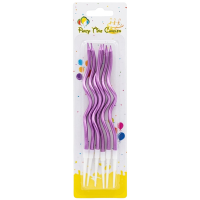 Cake Decoration Metallic Curly Candle - Purple Colour - Pack Of 6 Pcs