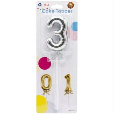 Cake Decoration 3 Number Metallic Cake Topper - Silver Colour