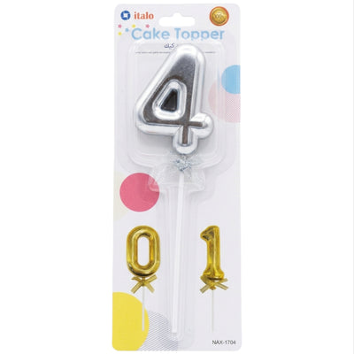 Cake Decoration 4 Number Metallic Cake Topper - Silver Colour