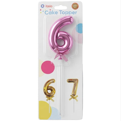 Cake Decoration 6 Number Metallic Cake Topper - Pink Colour