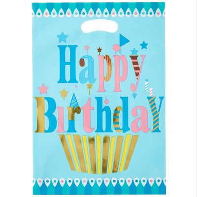 Happy Birthday Themed Party Gift Loot Bag - Blue Colour - Pack Of 10 Pcs - 30X21 Cm