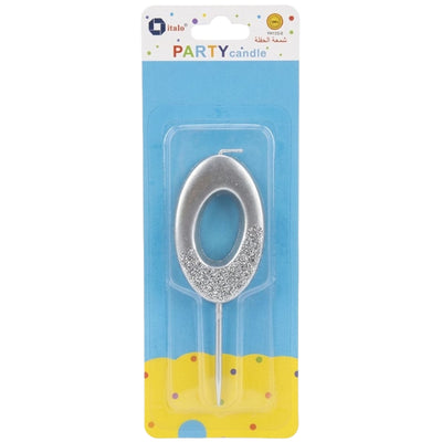 Party Decoration 0 Number Metallic Candle - Silver Glitter