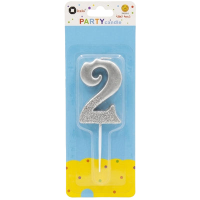 Party Decoration 2 Number Metallic Candle - Silver Glitter