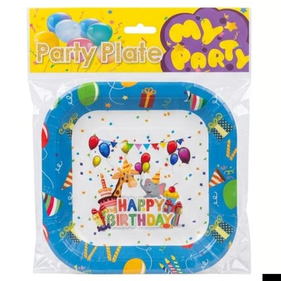 Happy Birthday Animal Theme Disposable Party Plates - 7 Inch - Pack Of 6 Pcs