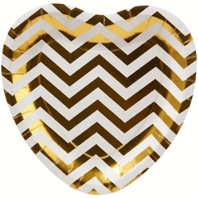 Heart Shape Zig Zag Design Disposable Party Plates - Gold - Pack Of 6 Pcs