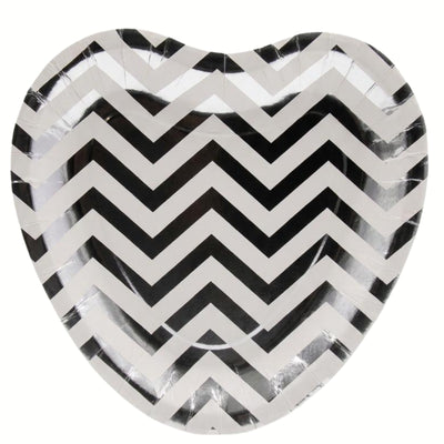 Heart Shape Zig Zag Design Disposable Party Plates - Silver - Pack Of 6 Pcs