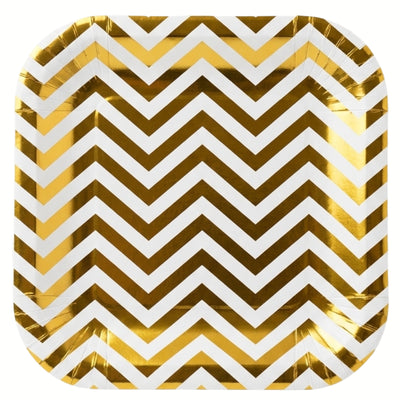 Square Shape Zig Zag Design Disposable Party Plates - Gold - 9 Inch ( Pack Of 6 Pcs )