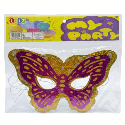 Glittering Butterfly Shaped Party Eye Mask - Magenta - Pack Of 6 Pcs