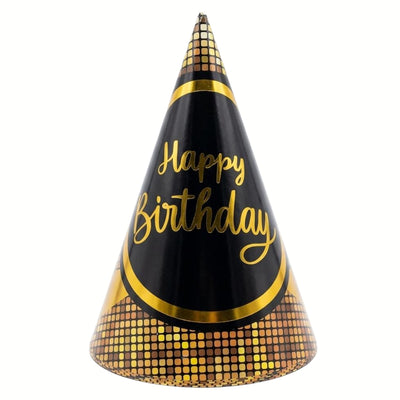 Happy Birthday Disco Tile Pattern Party Cone Cap - Party Hat - Pack Of 6 Pcs