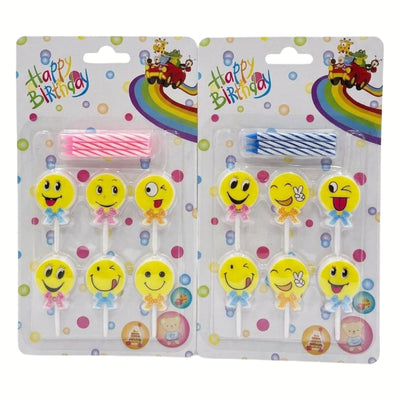 Happy Birthday Party Decoration Smiley Cake Topper With Candles - Assorted ( 1 Pack Only )