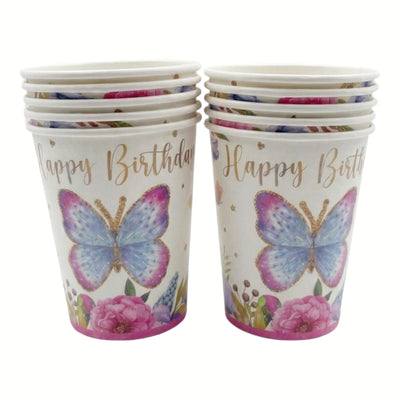 Happy Birthday Butterfly Printed Disposable Party Cup - Pack Of 10 Pcs
