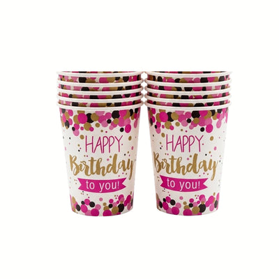 Happy Birthday Confetti Theme Disposable Party Cup - Pack Of 10 Pcs