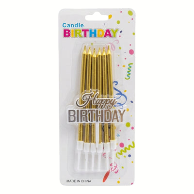 Happy Birthday Party Decoration Cake Topper With Candles - Gold