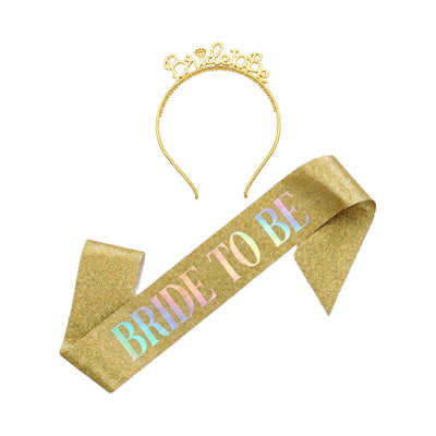 Bride To Be Party Headband With Sash - Gold Colour