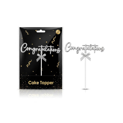 Congratulations Cake Decoration Topper - Plastic - Silver Colour