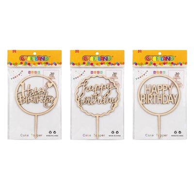 Happy Birthday Craft Wooden Party Decoration Cake Topper - Assorted ( 1 Pack Only )