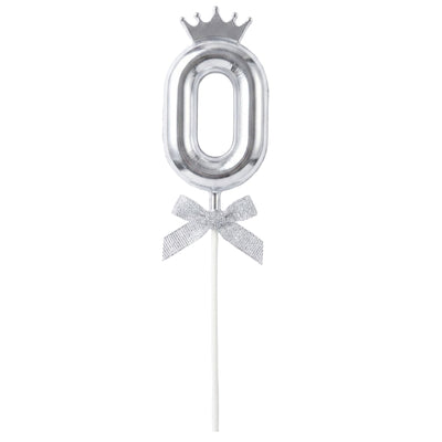 Cake Decoration Topper 0 Number With Crown - Silver Colour