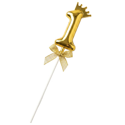 Cake Decoration Topper 1 Number With Crown - Gold Colour