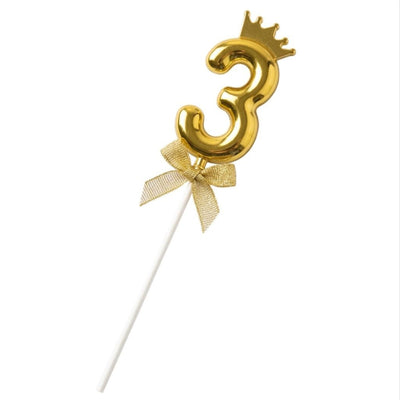 Cake Decoration Topper 3 Number With Crown - Gold Colour