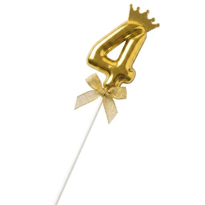 Cake Decoration Topper 4 Number With Crown - Gold Colour