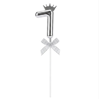 Cake Decoration Topper 7 Number With Crown - Silver Colour