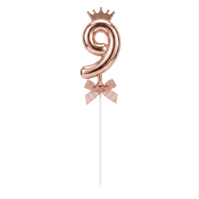 Cake Decoration Topper 9 Number With Crown - Rose Gold Colour