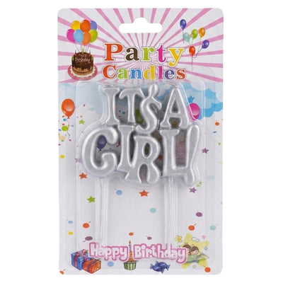 It’S A Girl Gender Reveal Party Cake Topper With Candle - Gray