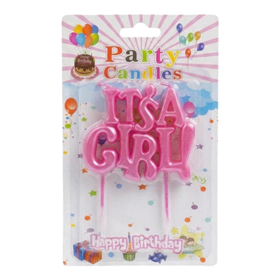 It’S A Girl Gender Reveal Party Cake Topper With Candle - Pink