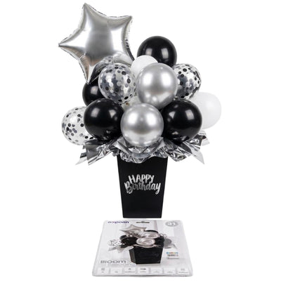 Happy Birthday Bloom Balloon Kit - Black And Silver - 31 Pcs Set