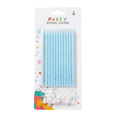 Happy Birthday Party Candle 12Pcs - Blue Glitter