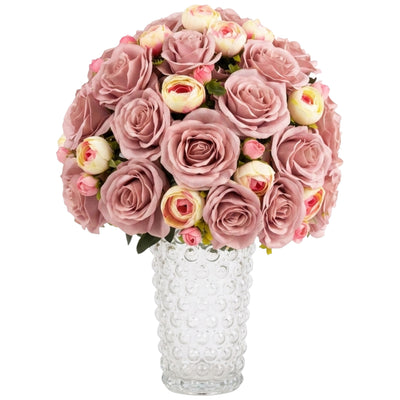 Artificial Rose And Baby Peony Flower Vase