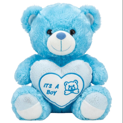 Its A Boy Printed Teddy Bear Plush Doll With Heart Pillow - Blue Colour - 32 Cm