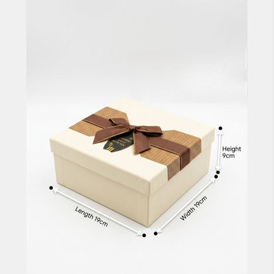 Gift Packing Box With Brown Ribbon Large Off White Colour 19X19X9 Cm