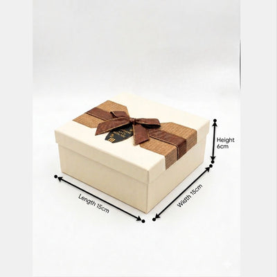 Gift Packing Box With Brown Ribbon - Small - Off White Colour - 15X15X6 Cm