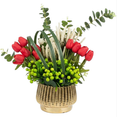 Elegant Artificial Red Tulip Flower Vase