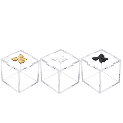3D Bow Design Acrylic Mini Clear Gift Box - Gold, White and Black Color - 5x5x5 cm - 1 Box Only