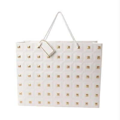 Square Gold Embossed Gloss Gift Bag - White Colour - 50X40X15 Cm