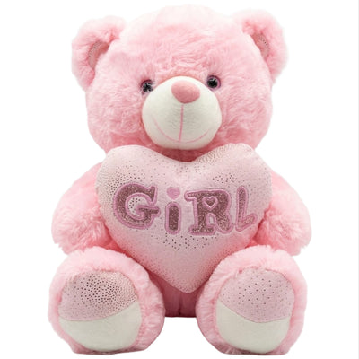 Girl Printed Teddy Bear Plush Doll With Heart Pillow - Pink Colour - 32 Cm