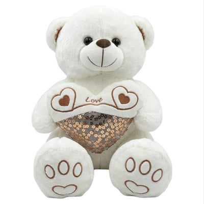 Teddy Bear Plush Doll With Sequins In Heart Pillow - 35 Cm
