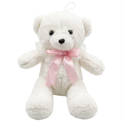 Teddy Bear Plush Doll With Bow - White Colour - 25 Cm