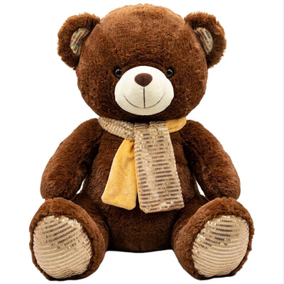 Teddy Bear Soft Plush Doll With Sequins Scarf For Gift - Brown Colour - 50 Cm