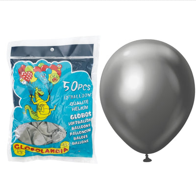 Party Decoration Metallic Latex Balloon - Grey Colour - Pack Of 50 Pcs - 12 Inch